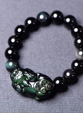 天然黑曜石貔貅手链