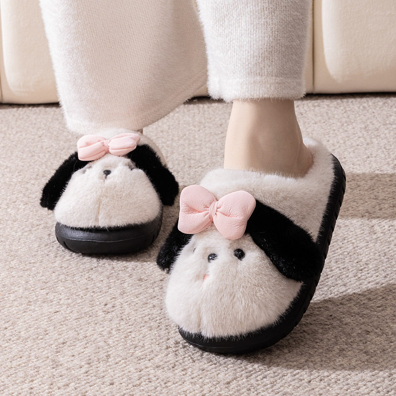 韩版棉拖鞋女生秋冬季卡通可爱立体小狗学生保暖加绒舒适厚底棉拖