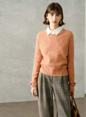 颜域橙色时尚气质毛衣女2025新款冬季通勤宽松圆领上衣内搭针织衫