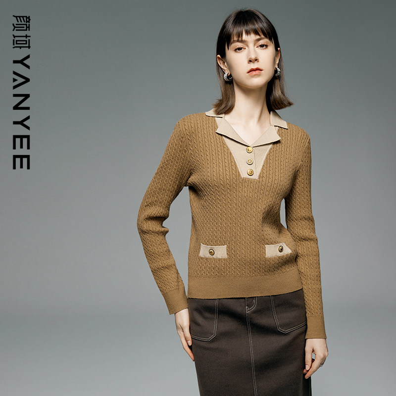 颜域复古翻领针织衫女2025新款冬季气质美拉德短上衣长袖慵懒毛衣,女装/女士精品,毛衣,淘宝优惠券,粉丝福利购,淘宝优惠卷