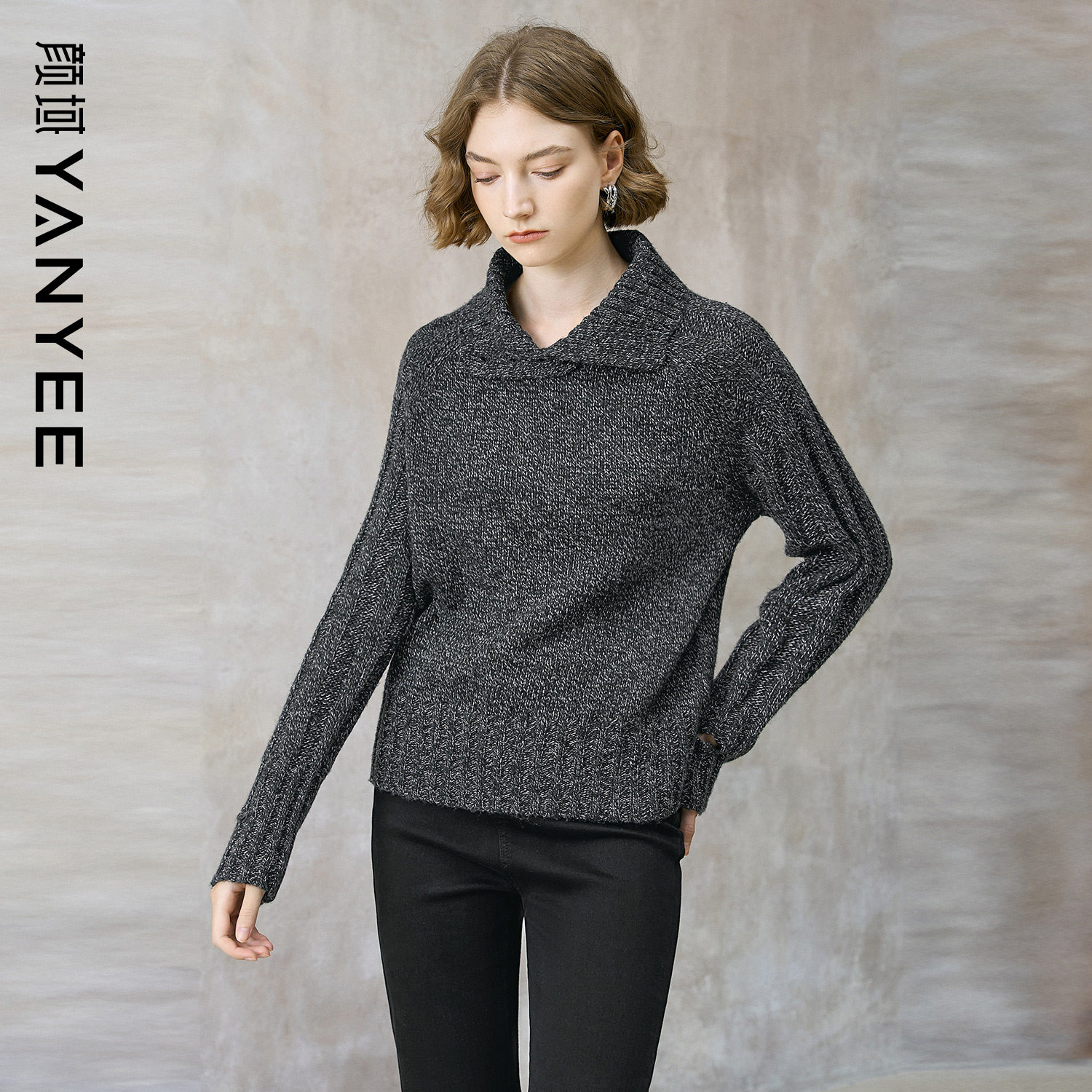 颜域翻领短款羊毛上衣女装2025冬季新款通勤时尚宽松保暖套头毛衣,女装/女士精品,毛衣,淘宝优惠券,粉丝福利购,淘宝优惠卷