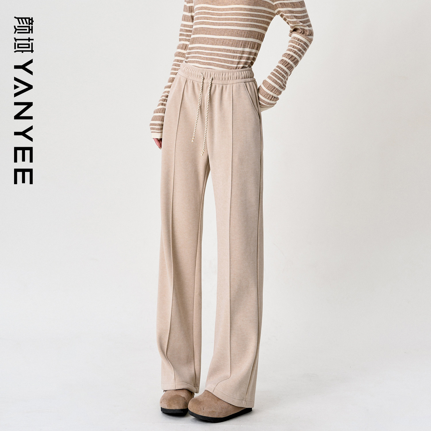 颜域女装2025冬季新款加厚松紧腰抽绳休闲裤女显瘦百搭宽松直筒裤,女装/女士精品,休闲裤,淘宝优惠券,粉丝福利购,淘宝优惠卷