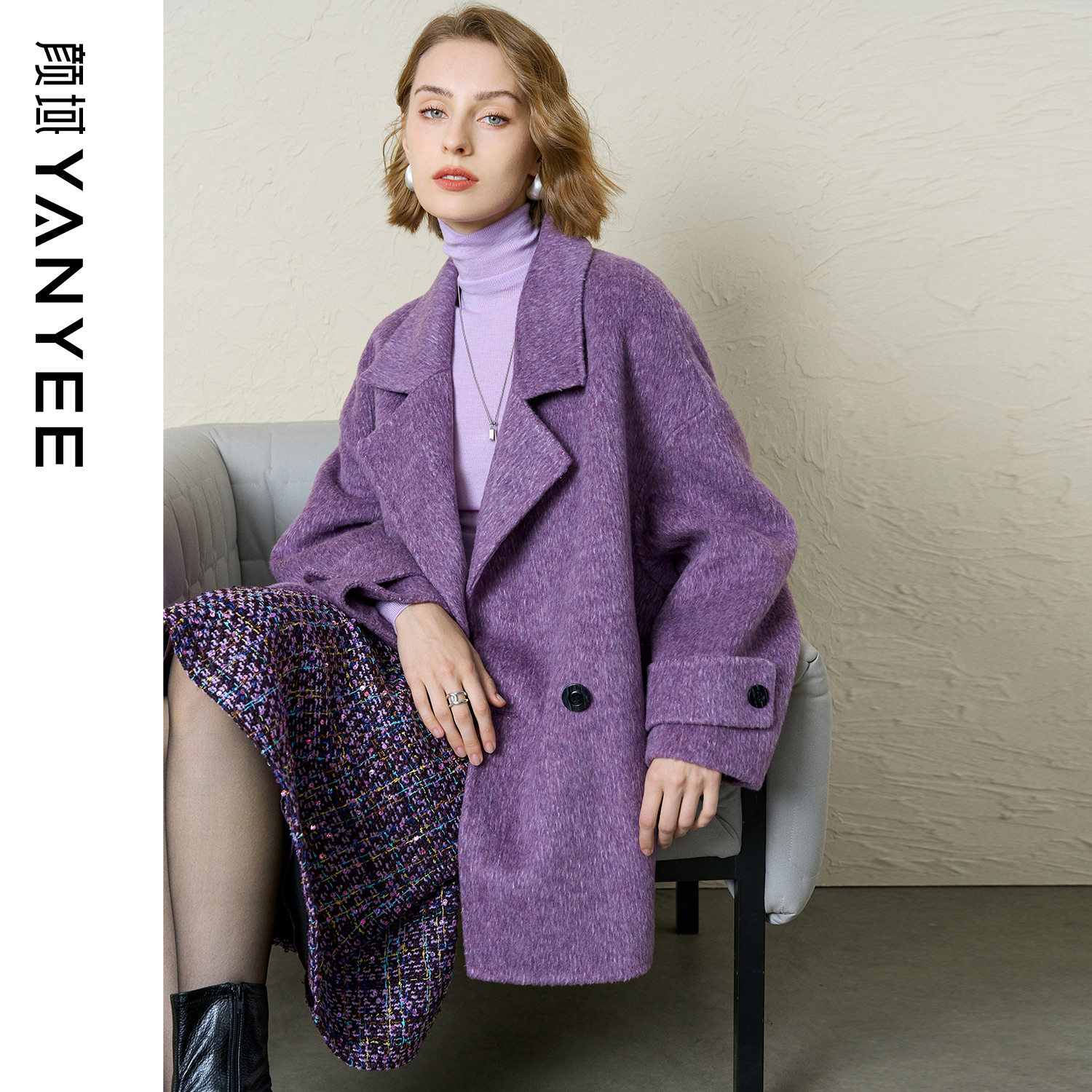 【68%羊毛】颜域西装领双面呢大衣女2025冬装百搭中长款毛呢外套,女装/女士精品,毛呢外套,淘宝优惠券,粉丝福利购,淘宝优惠卷