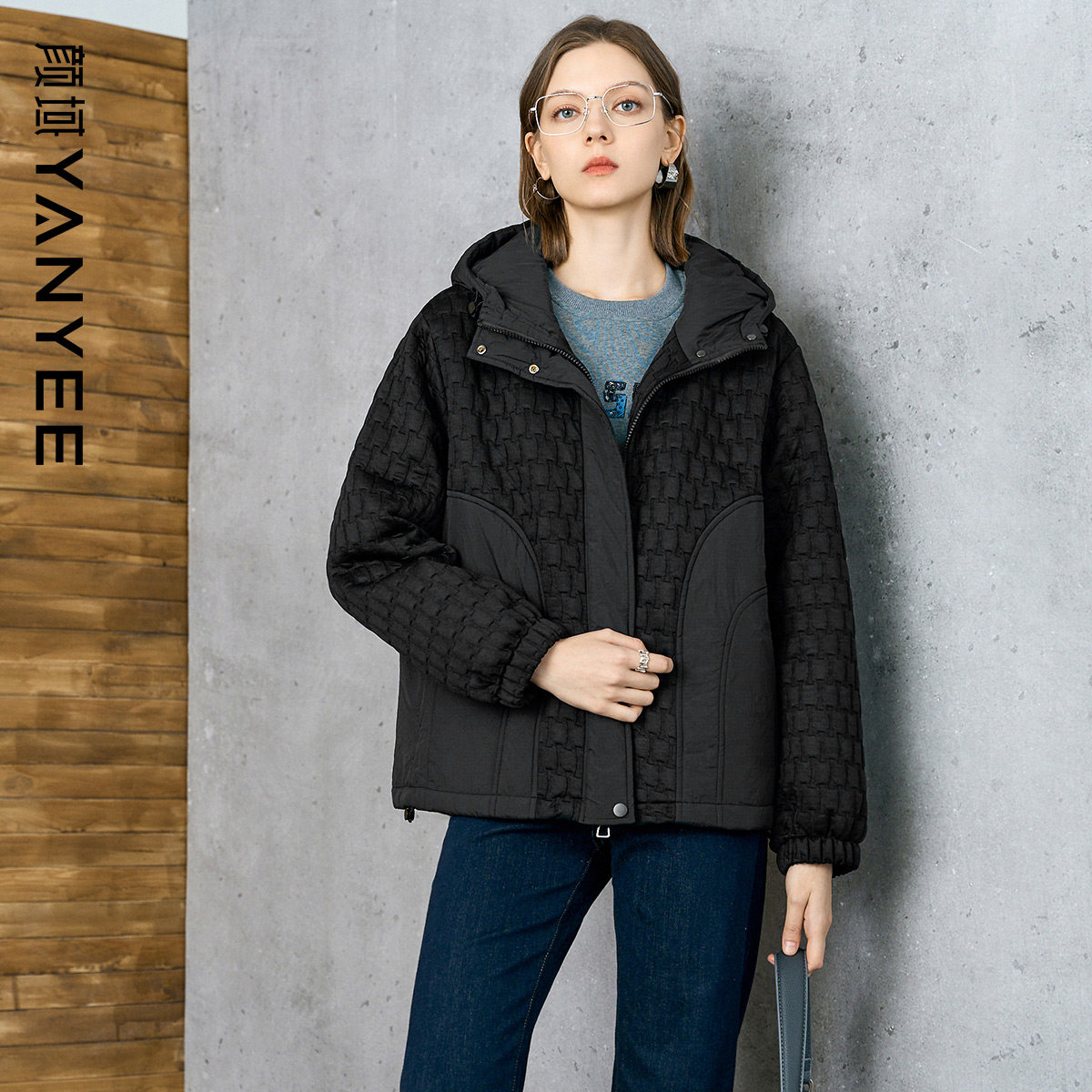 颜域简约短款连帽棉服女款冬季2025新款通勤时尚气质黑色棉衣外套,女装/女士精品,棉衣/棉服,淘宝优惠券,粉丝福利购,淘宝优惠卷