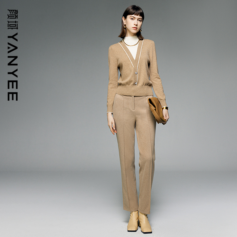 颜域高级感复古气质磨毛九分裤