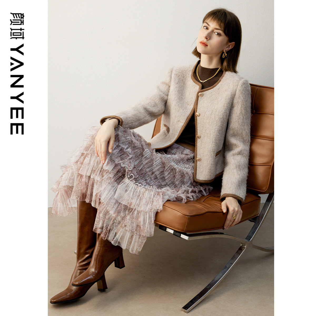 颜域羊毛毛呢外套半身裙小香风套装2025新款女士冬装套装裙两件套,女装/女士精品,时尚套装,淘宝优惠券,粉丝福利购,淘宝优惠卷