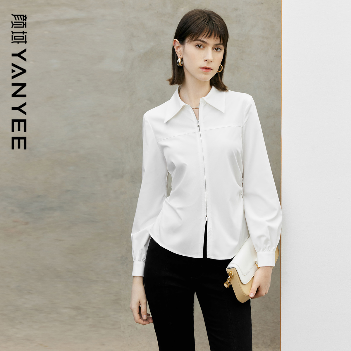 颜域气质翻领双拉链内搭打底衬衫