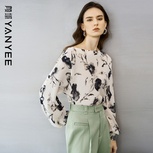 宽松新中式 颜域水墨印花泡泡袖 新款 女2026春装 通勤设计感上衣 衬衫