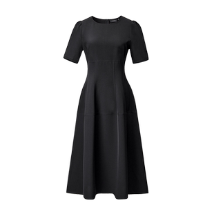 颜域短袖收腰小黑裙女装2026新款夏装简约通勤裙子圆领气质连衣裙