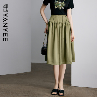 A字裙绿色裙子中长款 夏季 高腰半裙 简约半身裙女2026新款 颜域时尚