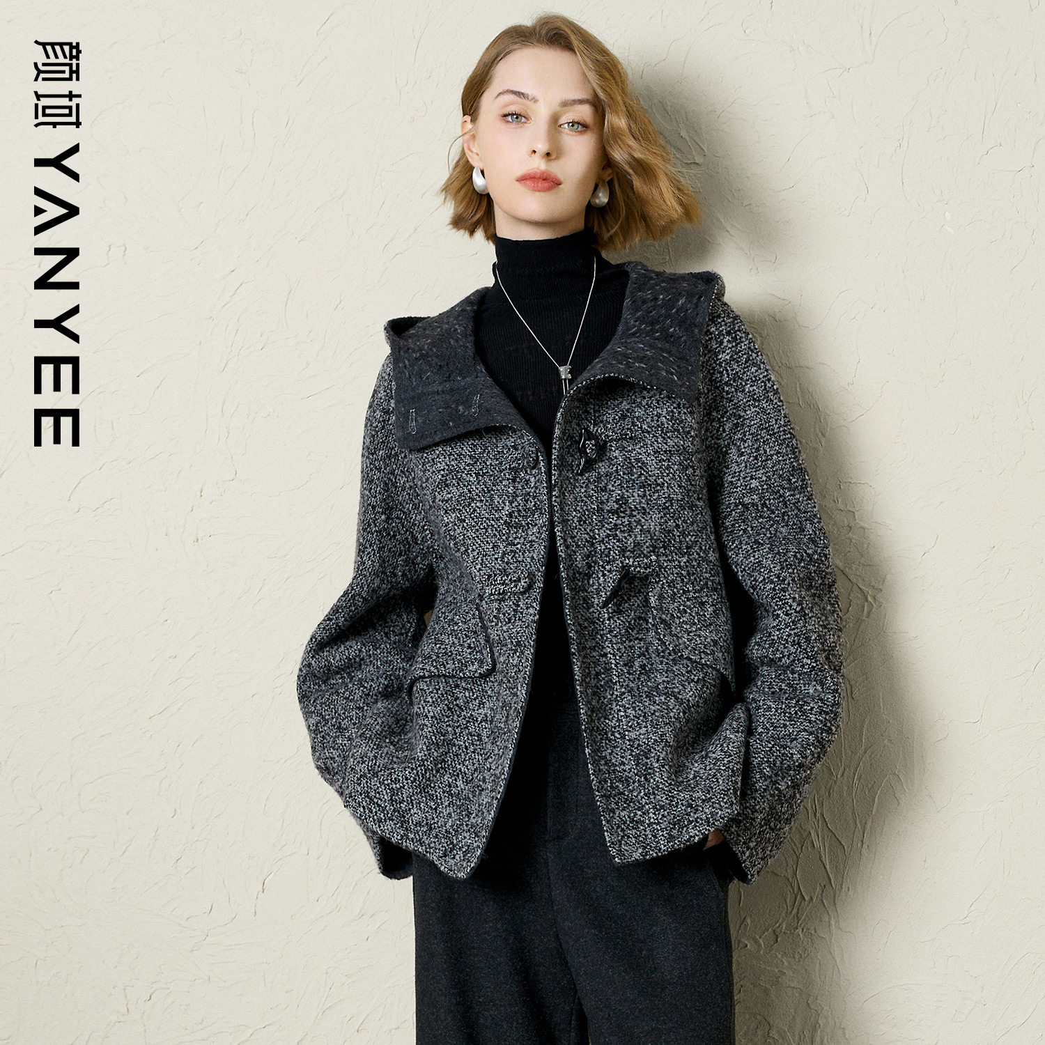 【68%羊毛】颜域立领双面呢外套女2025冬季高级感短款毛呢大衣女,女装/女士精品,毛呢外套,淘宝优惠券,粉丝福利购,淘宝优惠卷