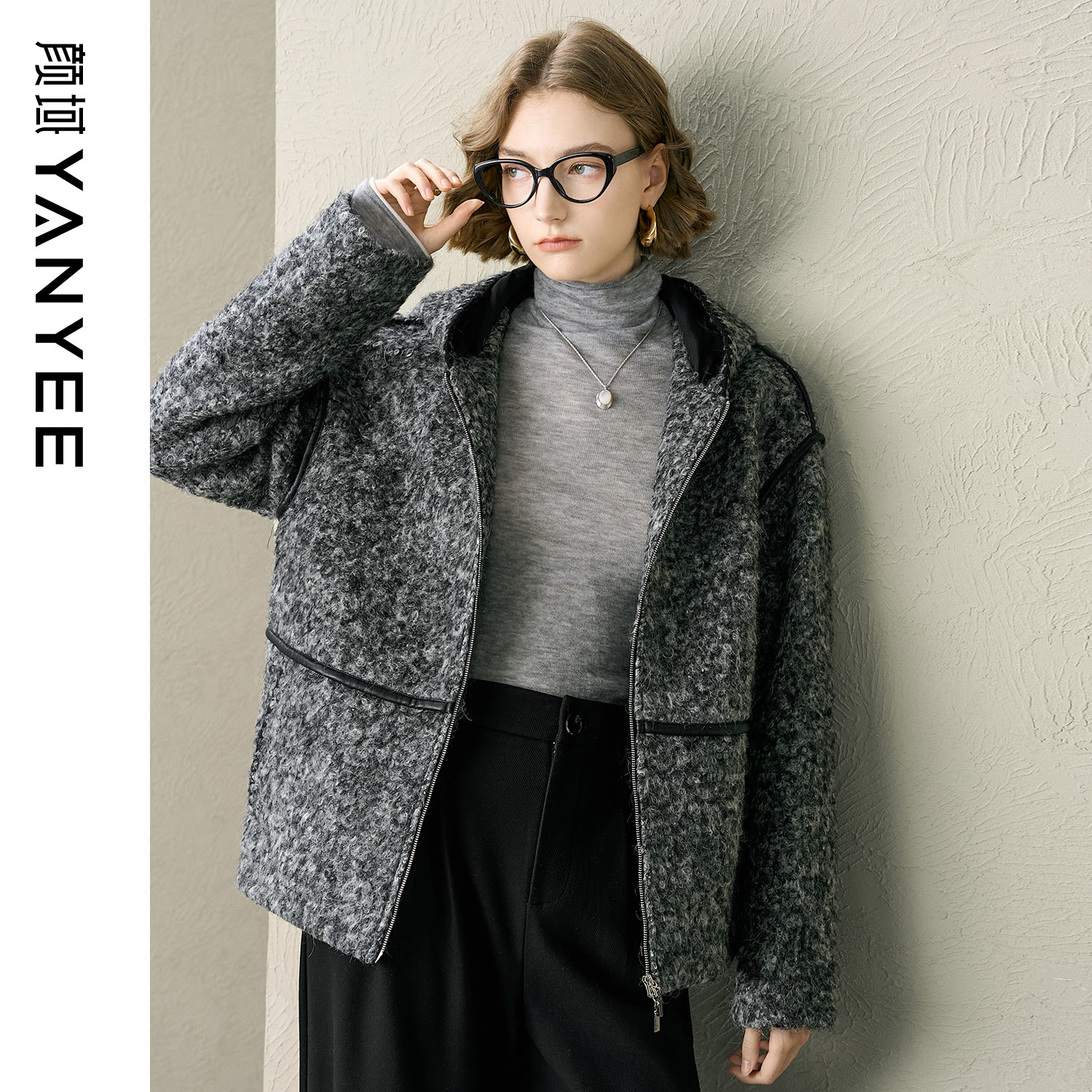 颜域独特连帽毛呢羊毛外套