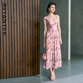 颜域碎花背心连衣裙女2026夏季 新款 独特设计感拼接过膝气质长裙子