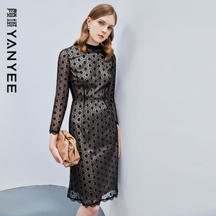 收腰显瘦气质中长款 2023年新款 裙子 立领蕾丝连衣裙女春装 颜域半袖