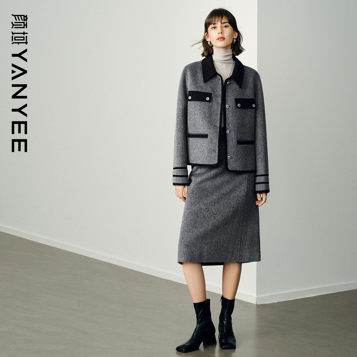 颜域绵羊毛毛呢外套半身裙两件套装女冬2025新款小香风一整套穿搭,女装/女士精品,时尚套装,淘宝优惠券,粉丝福利购,淘宝优惠卷