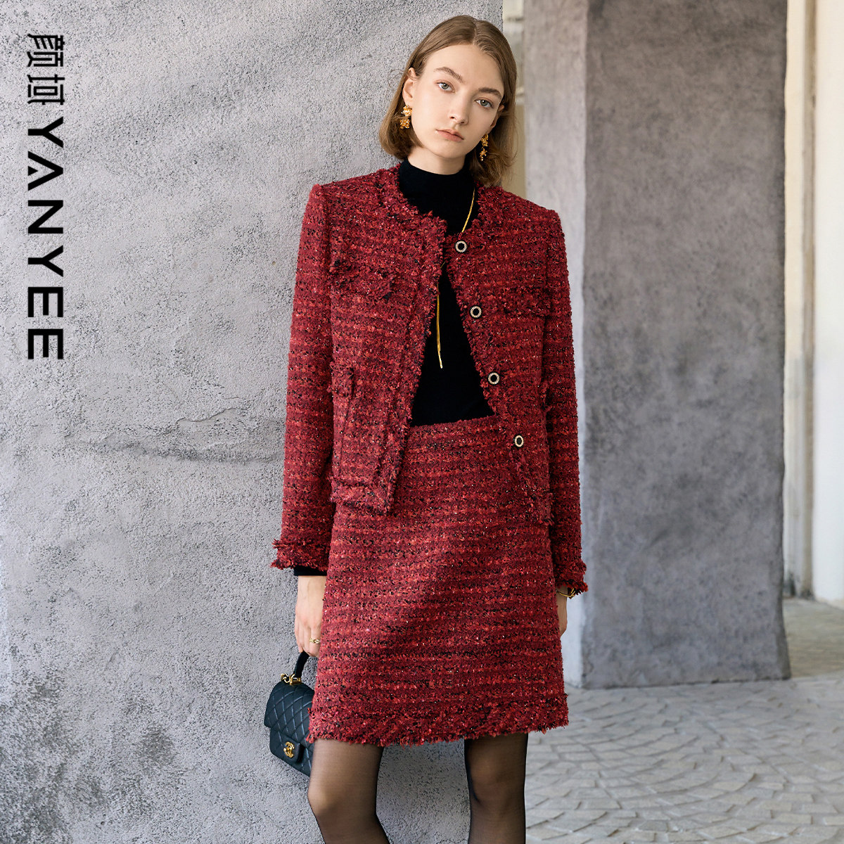 颜域小香风一整套穿搭女装2025新款冬季套装毛呢外套半身裙两件套,女装/女士精品,时尚套装,淘宝优惠券,粉丝福利购,淘宝优惠卷