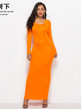 Casual Bodycon Elastic Women Dresses Slim Maxi Dress紧身长裙
