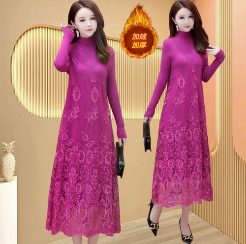 妈妈装秋冬季针织加绒加厚连衣裙