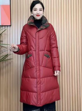 妈妈装冬季加厚保暖中长款棉服