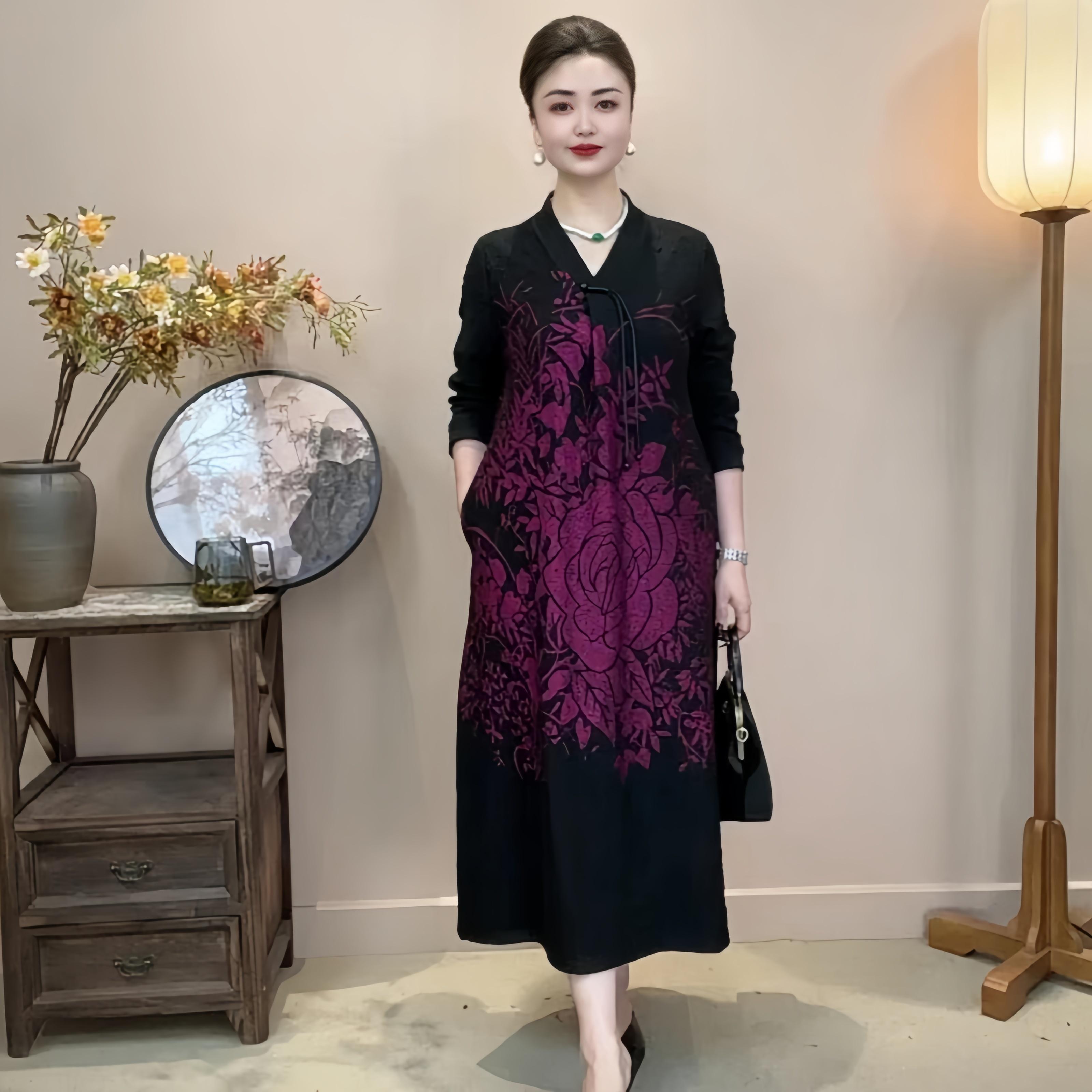 连衣裙胖妈妈加肥加大码中国风