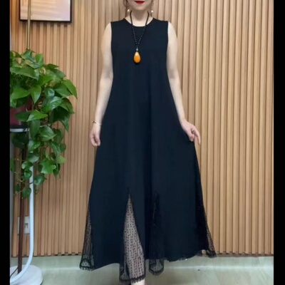 裙摆亮片绣气质显瘦无袖背心裙