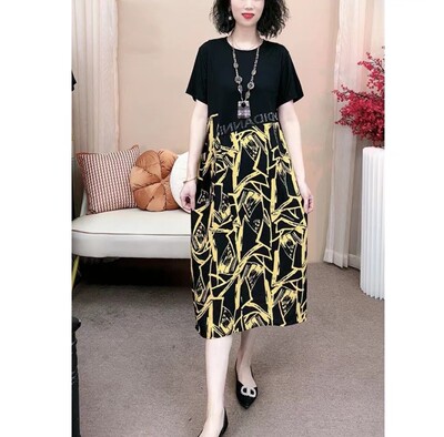 夏季新款洋气拼接烫钻字母连衣裙