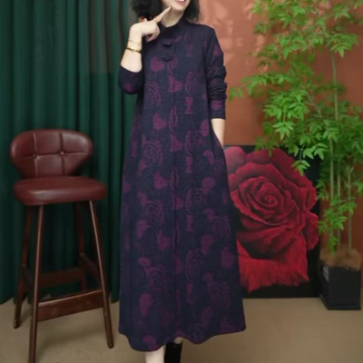 妈妈装春秋季新款时尚提花连衣裙