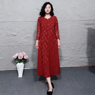 妈妈装秋季新款时尚长袖连衣裙春秋款百搭气质减龄中长款大码裙子