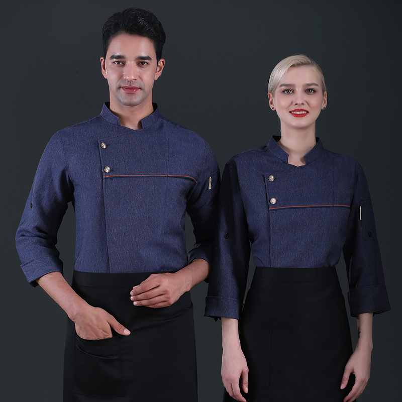 时尚厨师服长袖秋冬装农家乐土菜馆湘菜馆餐厅后厨工作服主厨大厨