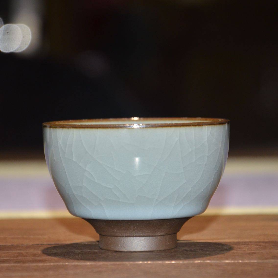 景德镇文心素器 玉青釉高足盏 铁胎开片汝窑茶杯 甚比天予晓芳窑