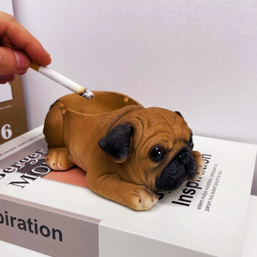 小狗烟灰缸创意个性潮流商用带盖家用客厅防飞灰北欧巴哥树脂摆件