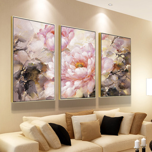 花开富贵客厅装 饰画简约现代沙发背景墙挂画油画玄关中式 牡丹壁画