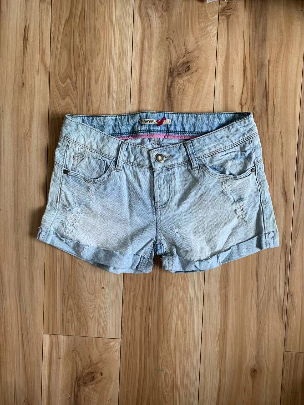 欧美复古做旧破洞牛仔短裤热裤女新款百搭简约帅气