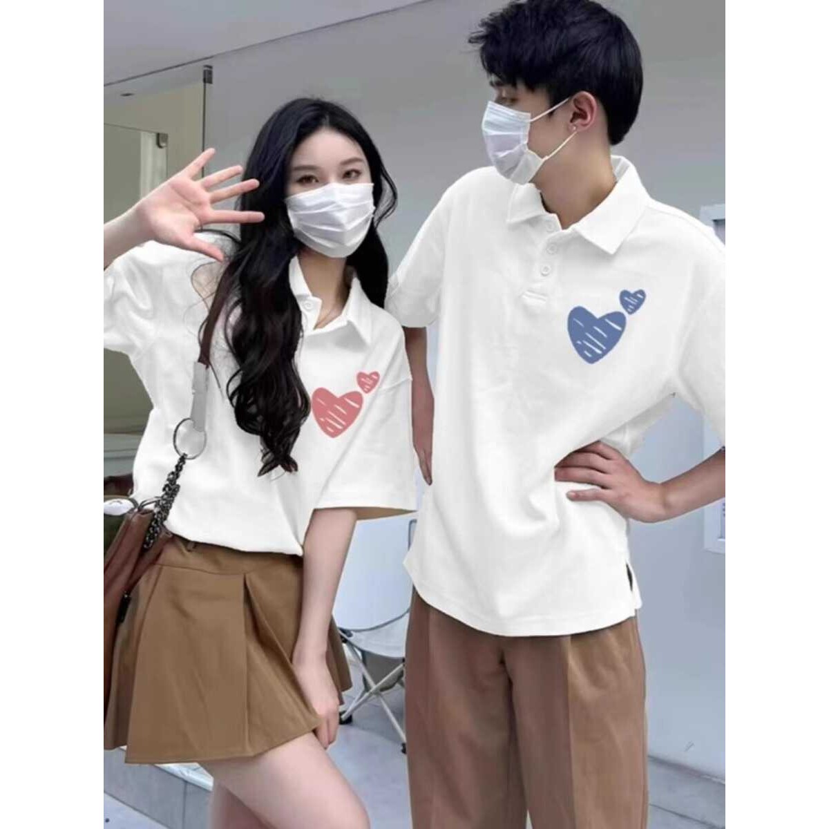 大码300斤订婚领证结婚登记照情侣装夏装短袖t恤百搭不一样POLO衫