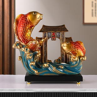 新中式鲤鱼跃龙门摆件年年有鱼鲤鱼跳龙门乔迁开业学生礼品摆件