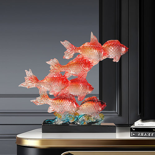 开运鱼群摆件客厅酒柜电视柜玄关装饰品办公室开业乔迁送礼工艺品