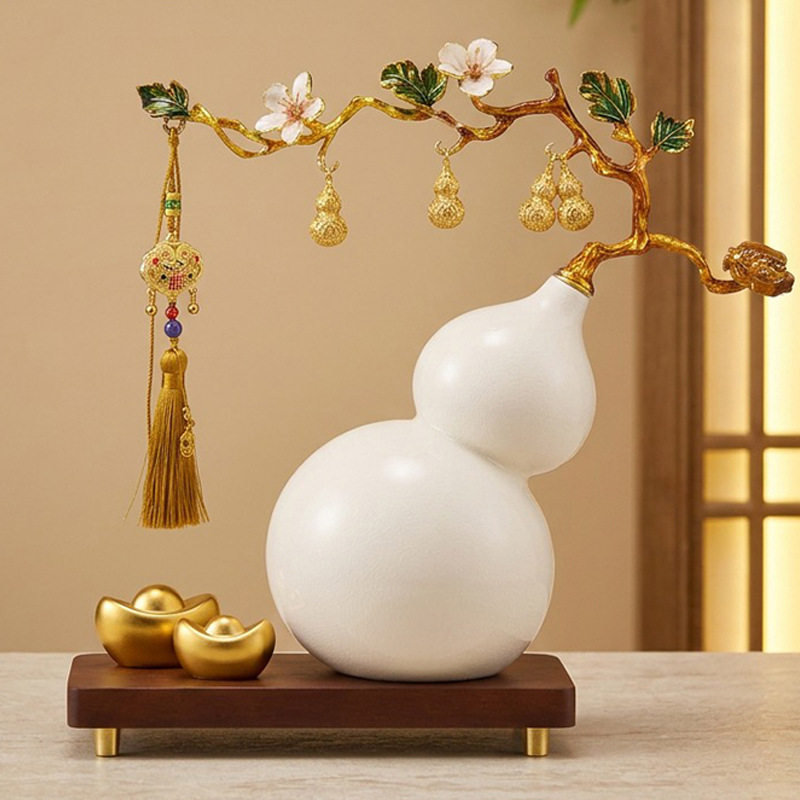 新中式陶瓷葫芦摆件玄关茶室软装工艺品吉祥摆设乔迁礼盒装批发货