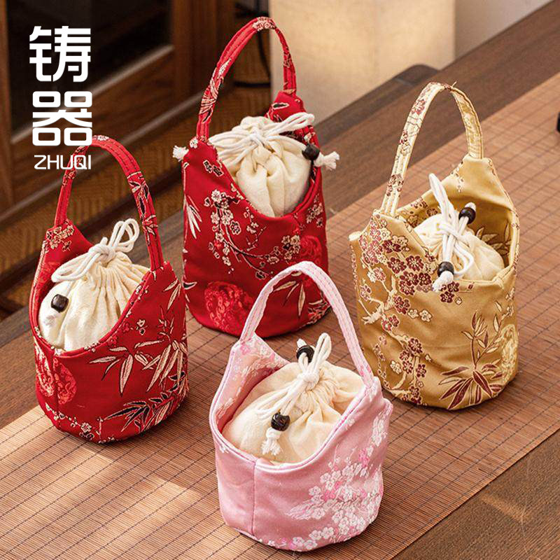棉麻茶具茶壶手提袋装饰户外茶具收纳包文玩首饰束口袋茶杯布艺包