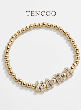 TENCOO定制【金珠珠字母手链】小众复古艺术字母手链轻奢高级感