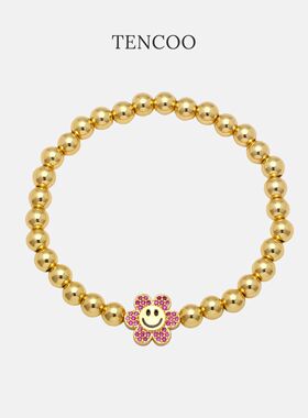 【治愈系礼物】TENCOO笑脸向日葵金珠珠手链 铜镀金串珠手链