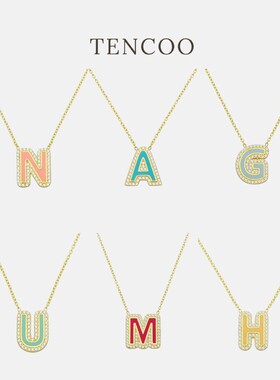 Tencoo单字母项链定制珐琅钻石轮廓密镶宝石锁骨链原创设计