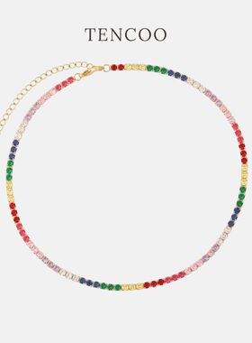 TENCOO彩虹锆石锁骨链时尚超闪彩色多巴胺锆石项链女