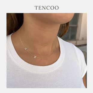 黄饱饱同款 TENCOO定制不对称侧边满钻字母项链钻石字母锁骨链