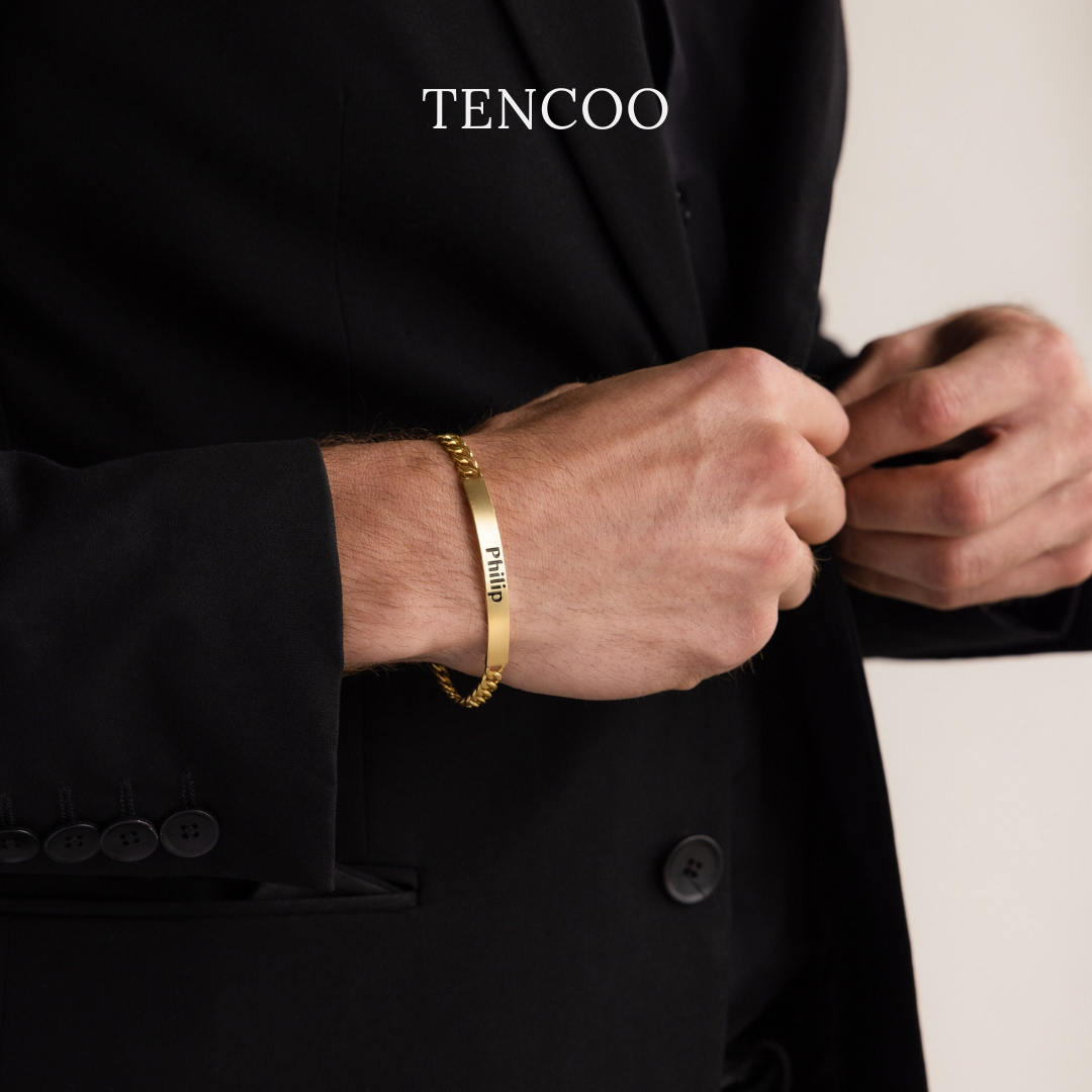 【男生礼物】TENCOO定制ID手链古巴链 男士银手镯 定制礼物图片