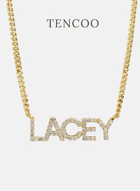 【古巴链款】TENCOO定制满钻名字项链手工定做个性化银饰男女情侣