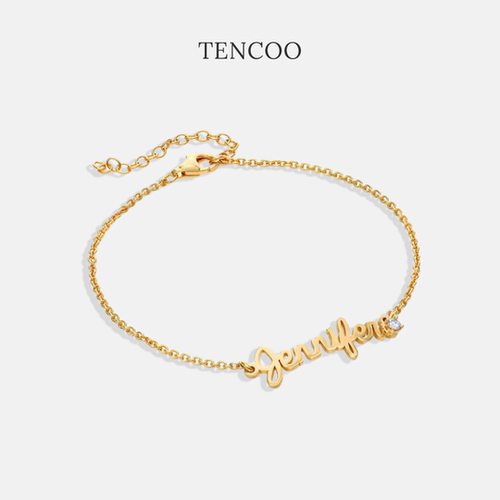 TENCOO定制名字手链【细链款加钻】s925银小众高级感字母手链