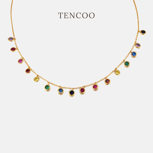 s925纯银镀18K真金彩色锆石颈链