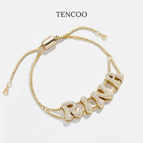 TENCOO小众金色复古滑块字母手链