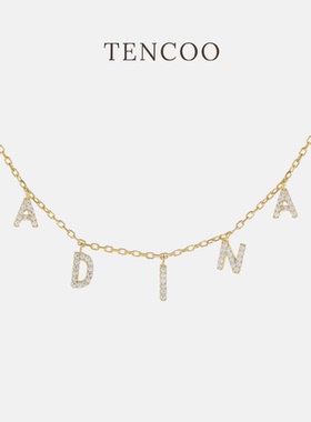 【人气推荐】TENCOO定制满钻字母吊坠项链 纯银百搭叠戴字母项链
