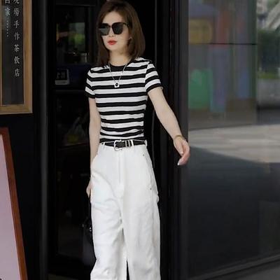 白色阔腿牛仔裤女春夏2025新款夏宽松高腰垂感高级感拖地直筒裤子